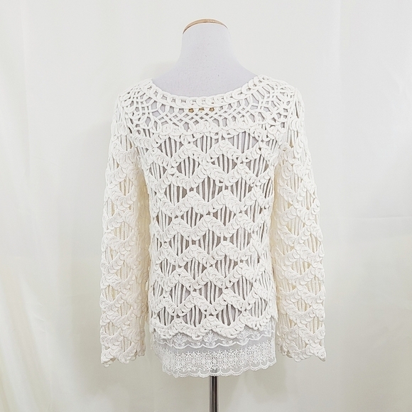 Anthropologie Everleigh Crochet Lace Sweater Ivory Size Small - Picture 2 of 5